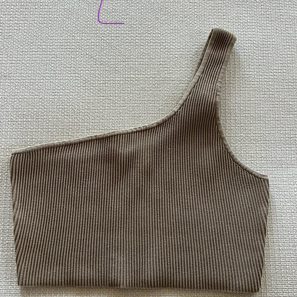 Aritzia One-Shoulder Ribbed Tan Top